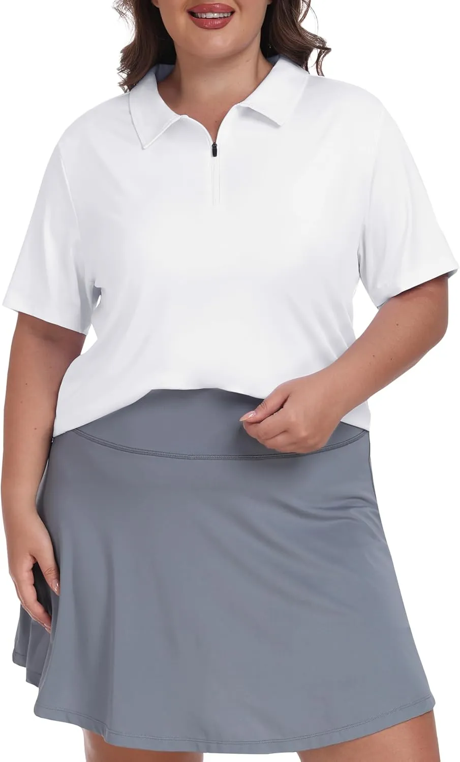 MoFiz Plus Size Golf Polo Shirts for Women Zip Up Short Sleeve Collared Tennis Workout Tops Sport Athletic Activewear XL-5XL