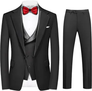 MOGU Mens 3 Piece Suits Slim Fit Tuxedo Suit Set Blazer Vest Pants for Wedding