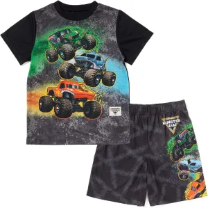 Monster Jam Pullover Pajama Shirt and Shorts Sleep Set Toddler to Little Kid Grave Digger El Toro Loco Megalodon