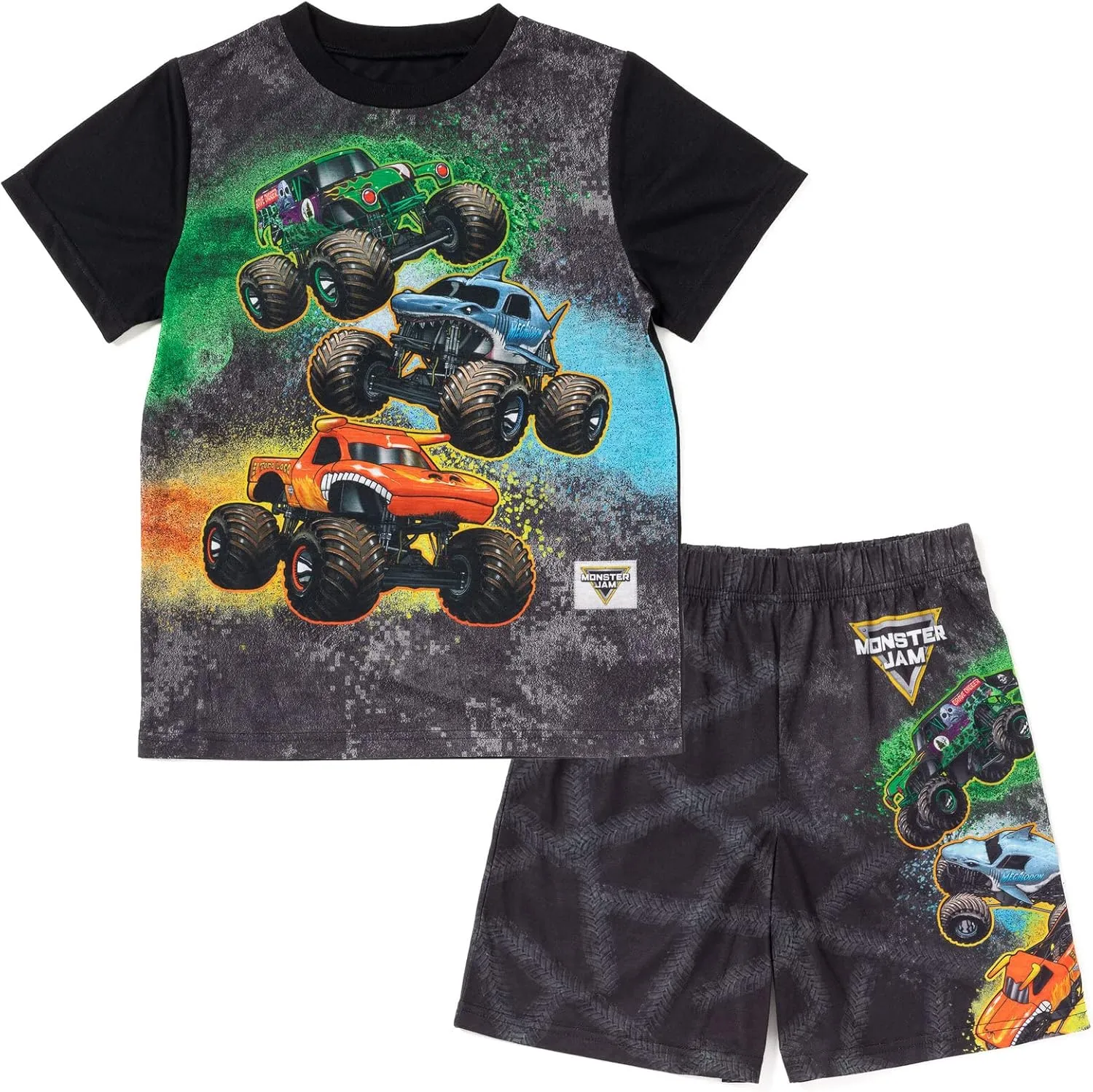 Monster Jam Pullover Pajama Shirt and Shorts Sleep Set Toddler to Little Kid Grave Digger El Toro Loco Megalodon