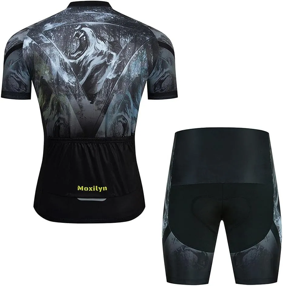 MOXILYN Men Cycling Jersey Biking Clothing Set Short Sleeve Quick-Dry Shirts Cycling Bibs with Gel padded Bike Shorts