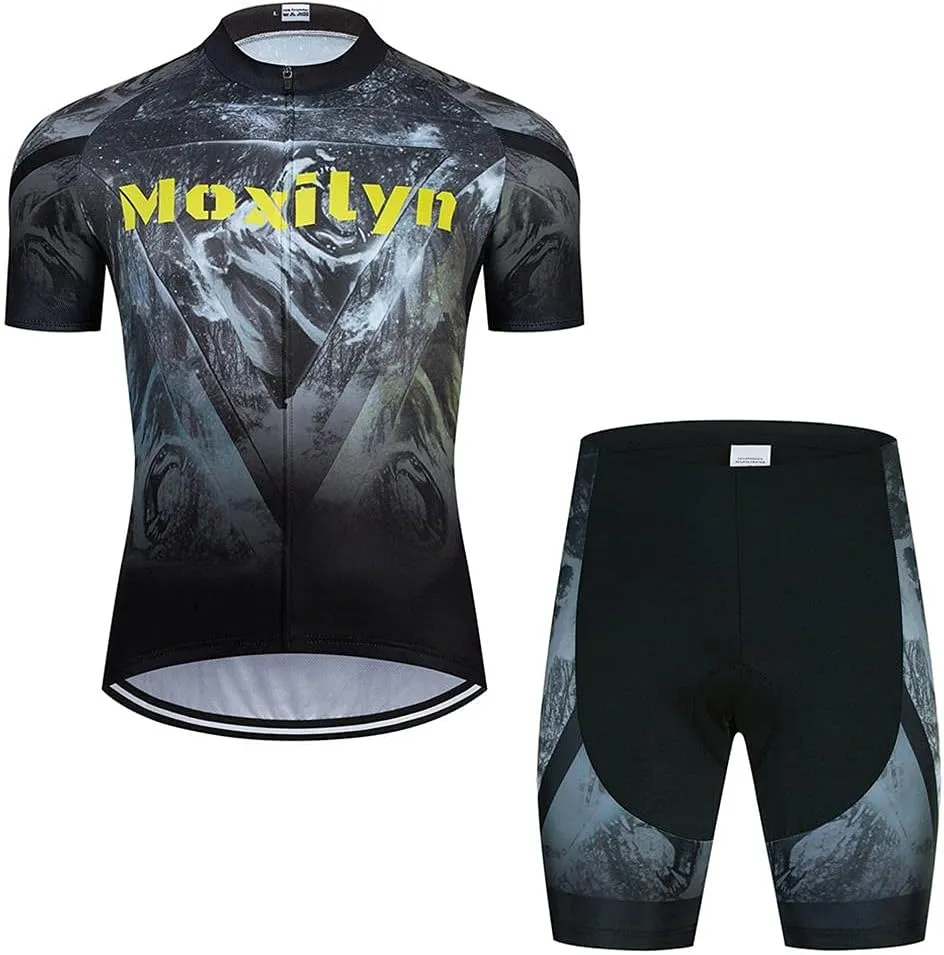 MOXILYN Men Cycling Jersey Biking Clothing Set Short Sleeve Quick-Dry Shirts Cycling Bibs with Gel padded Bike Shorts