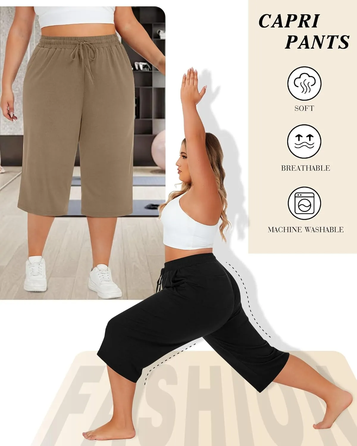 Neer 3 Pack Women's Plus Size Cotton Capris, Stretchy Wide Leg Cropped Pants with Pockets Loose Fit Lounge Pajama Sweatpants
