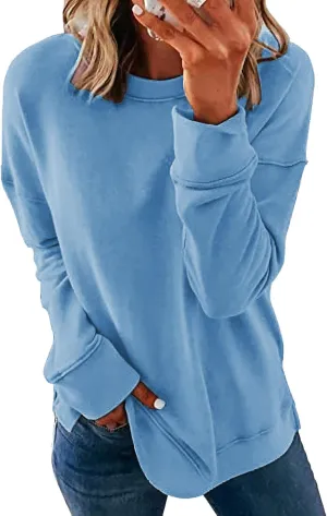 NEYOUQE Women Crewneck Pullover Sweatshirt Casual Fall Fashion Color Block Loose Long Sleeve Tops Plain Sweatshirts