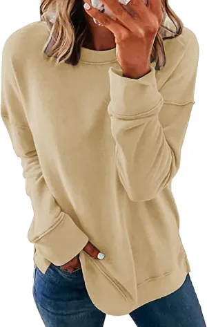 NEYOUQE Women Crewneck Pullover Sweatshirt Casual Fall Fashion Color Block Loose Long Sleeve Tops Plain Sweatshirts