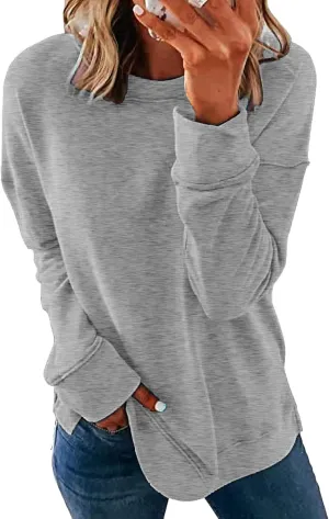 NEYOUQE Women Crewneck Pullover Sweatshirt Casual Fall Fashion Color Block Loose Long Sleeve Tops Plain Sweatshirts