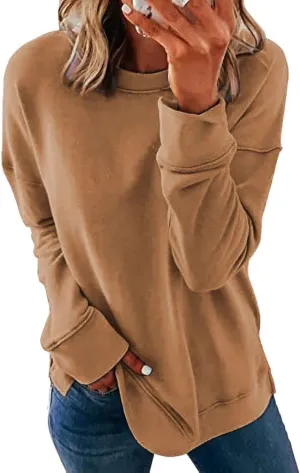 NEYOUQE Women Crewneck Pullover Sweatshirt Casual Fall Fashion Color Block Loose Long Sleeve Tops Plain Sweatshirts