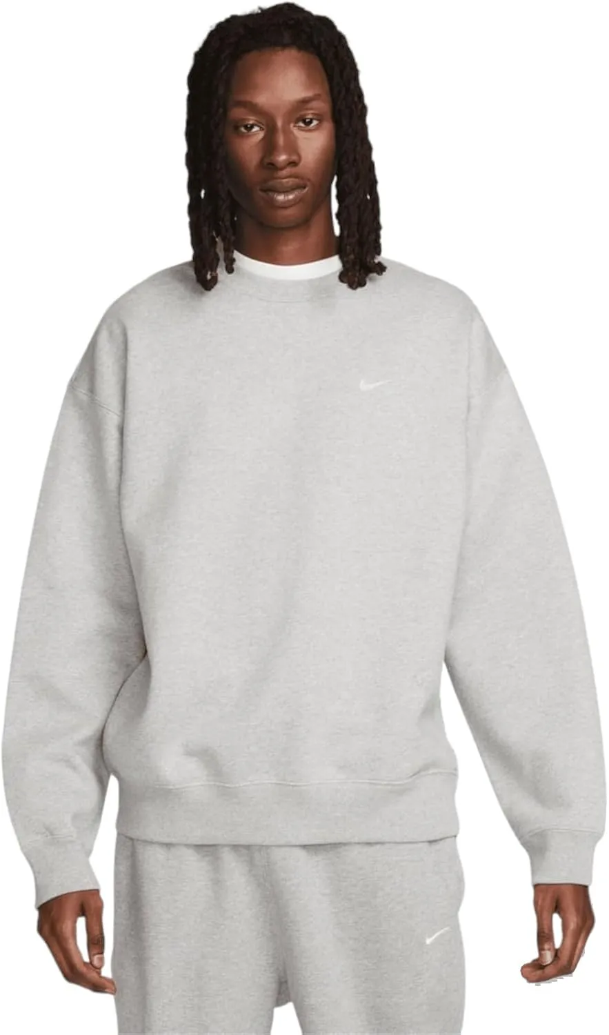 Nike Solo Swoosh Men's Fleece Crew (US, Alpha, Medium, Regular, Regular, Dark Grey Heather/White)