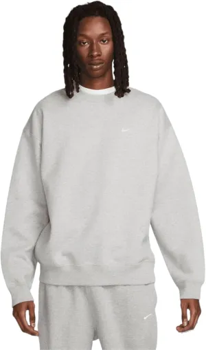 Nike Solo Swoosh Men's Fleece Crew (US, Alpha, Medium, Regular, Regular, Dark Grey Heather/White)