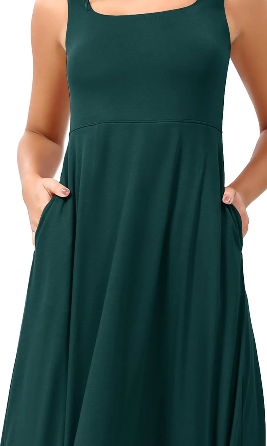 ODODOS Square Neck Midi Dress with Pockets for Women Summer Casual Sleeveless Sundress Flare Tank Dress