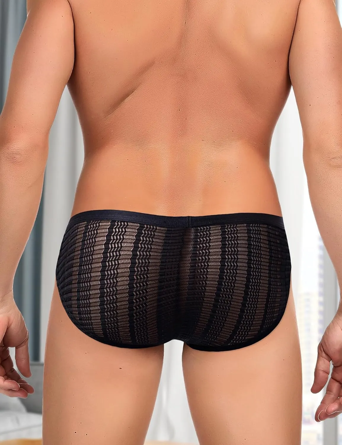 ohyeah Men's Mesh Pouch Bikini Underwear Sexy Low Rise Briefs Sheer Thongs Briefs Breathable Elastic Jockstraps Black