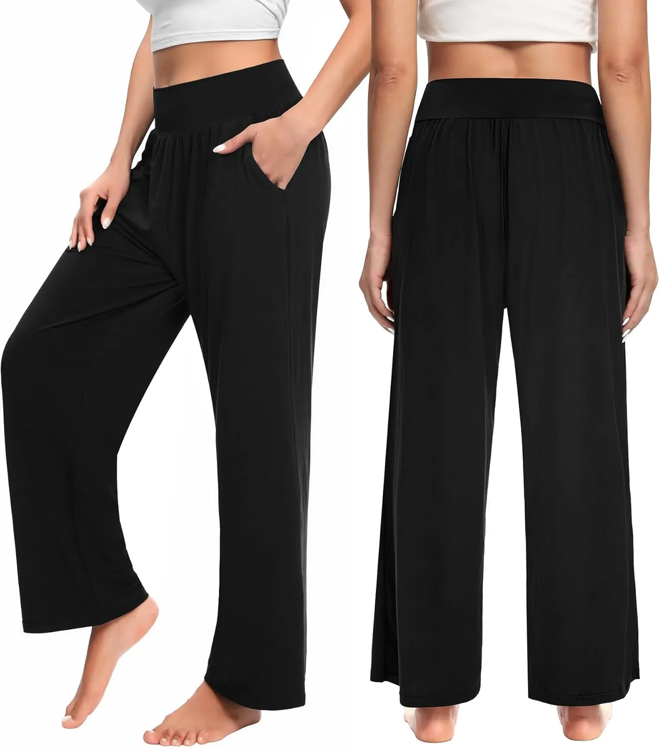 OLIKEME Womens Wide Leg Yoga Pants High Waisted Comfy Casual Loose Pants Workout Plus Size Lounge Sweatpants with Pockets