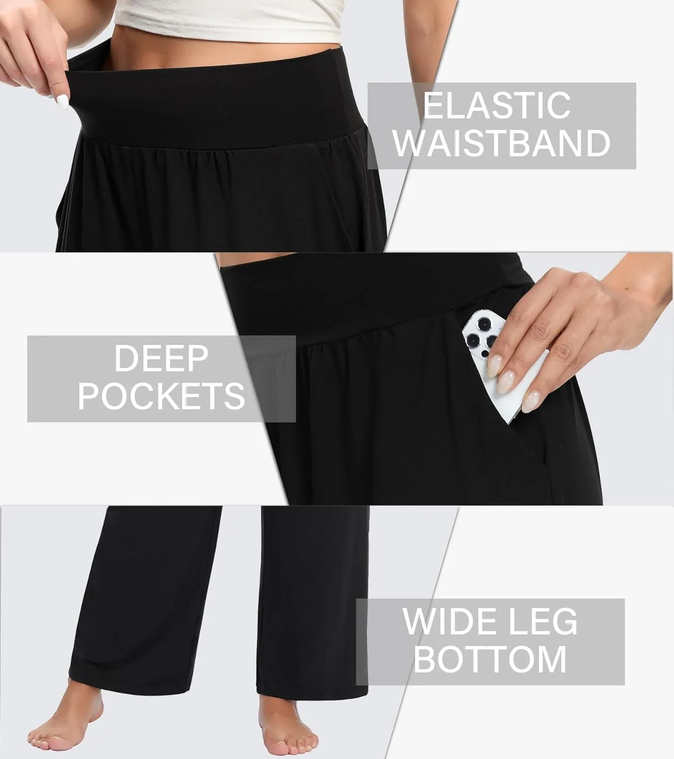 OLIKEME Womens Wide Leg Yoga Pants High Waisted Comfy Casual Loose Pants Workout Plus Size Lounge Sweatpants with Pockets