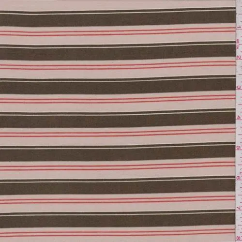 Olive/Beige Stripe Double Brushed Jersey Knit Fabric