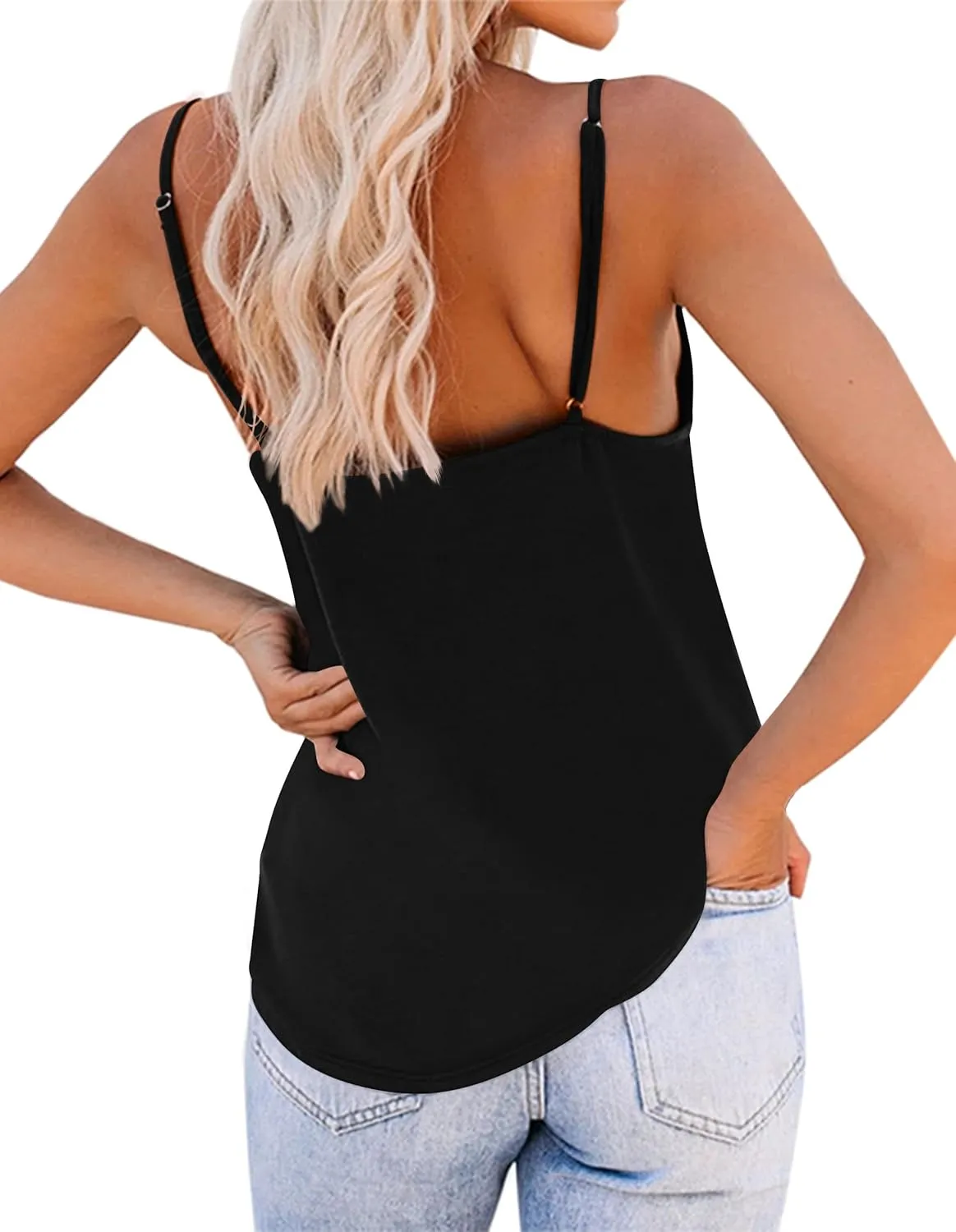 OMSJ Women's Spaghetti Strap Tank Tops V Neck Sleeveless Summer Loose Fit Shirts