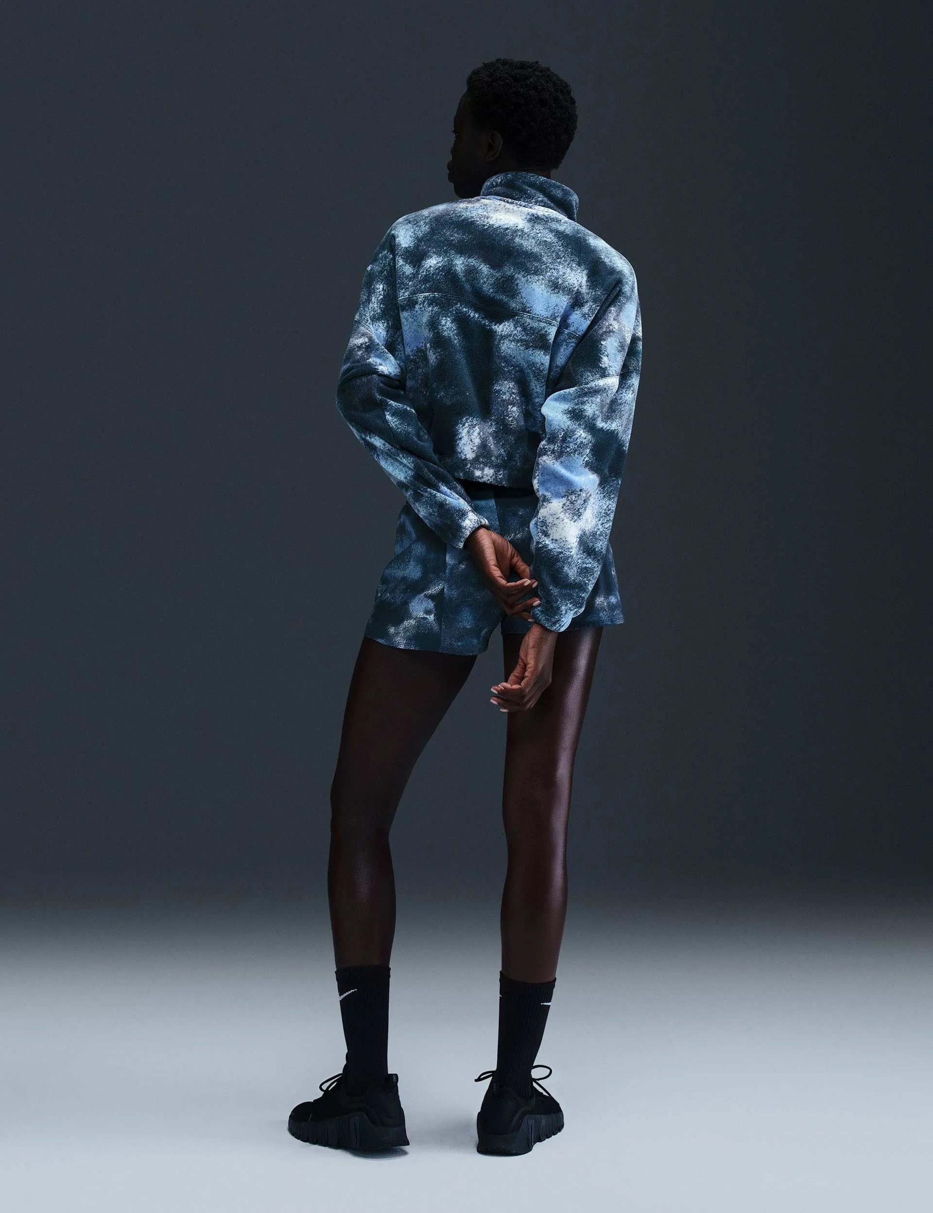 One Oversized 1/2-Zip Fleece Printed Top - Armory Navy