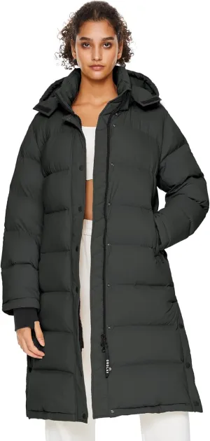 Orolay Women's Long Down Jacket Detachable Hooded Puffer Jacket Winter Warm Down Coat with Hem Slit