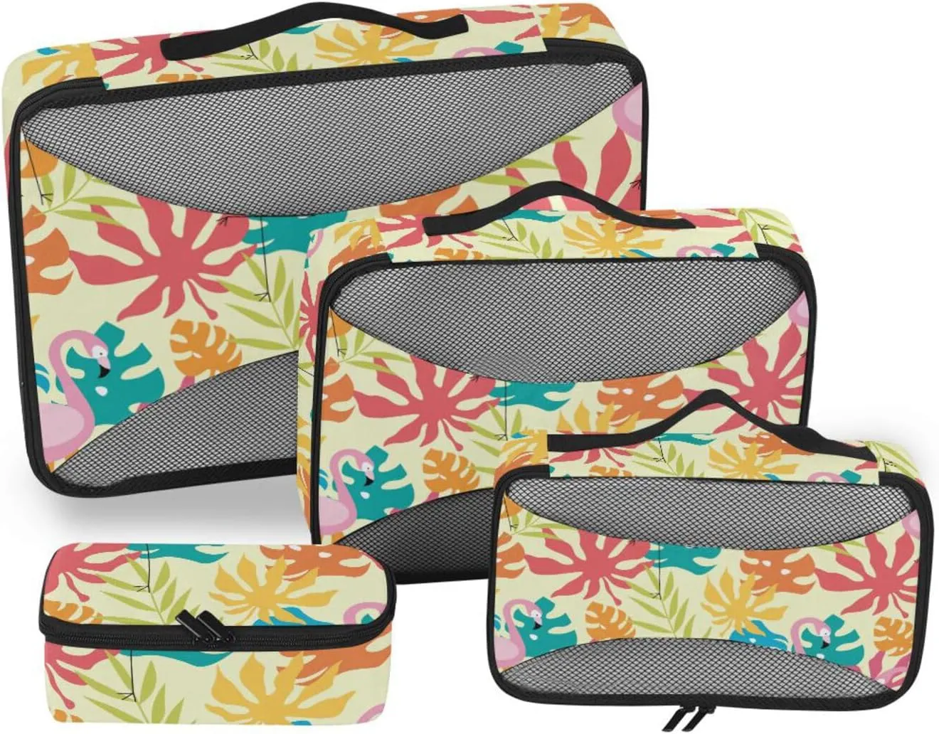 Packing Cube Set of 4 Luggage Bags Organizers Packing Cubes Travel Oacking Cubes Pink Flamingo Tropical