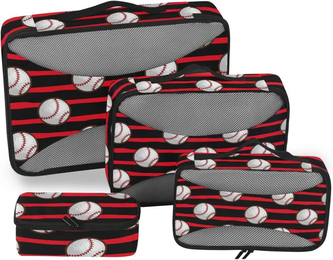 Packing Cube Set of 4 Luggage Organizer Luggage Packing Cubes for Travel Packing Cunes Baseball Red Stripe