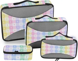 Packing Cubes 4 Set Luggage Packing Cubes Travel Cubes for Packing Women Packing Cubea Cute Star Check