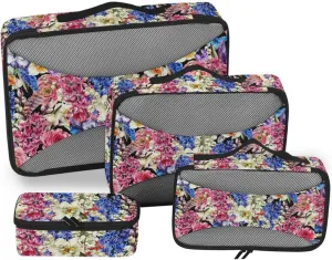 Packing Cubes 4 Set Suitcase Organizer Bags Packing Cubes Travel Packimg Cubes Watercolor Vintage Flowers
