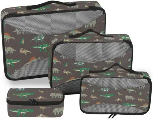 Packing Cubes for Suitcases Set of 4 Luggage Organizer Travel Bag Organizer for Luggage Packing Cunes Dinosaur Cartoon