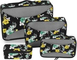 Packing Cubes for Suitcases Set of 4 Luggage Packing Cubes Packing Cubes Travel Packing Cubea Flower on Black