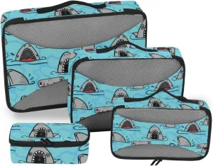 Packing Cubes for Travel 4 Set Luggage Organizer Luggage Packing Organizers Packing Cunes Funny Seamless Shark