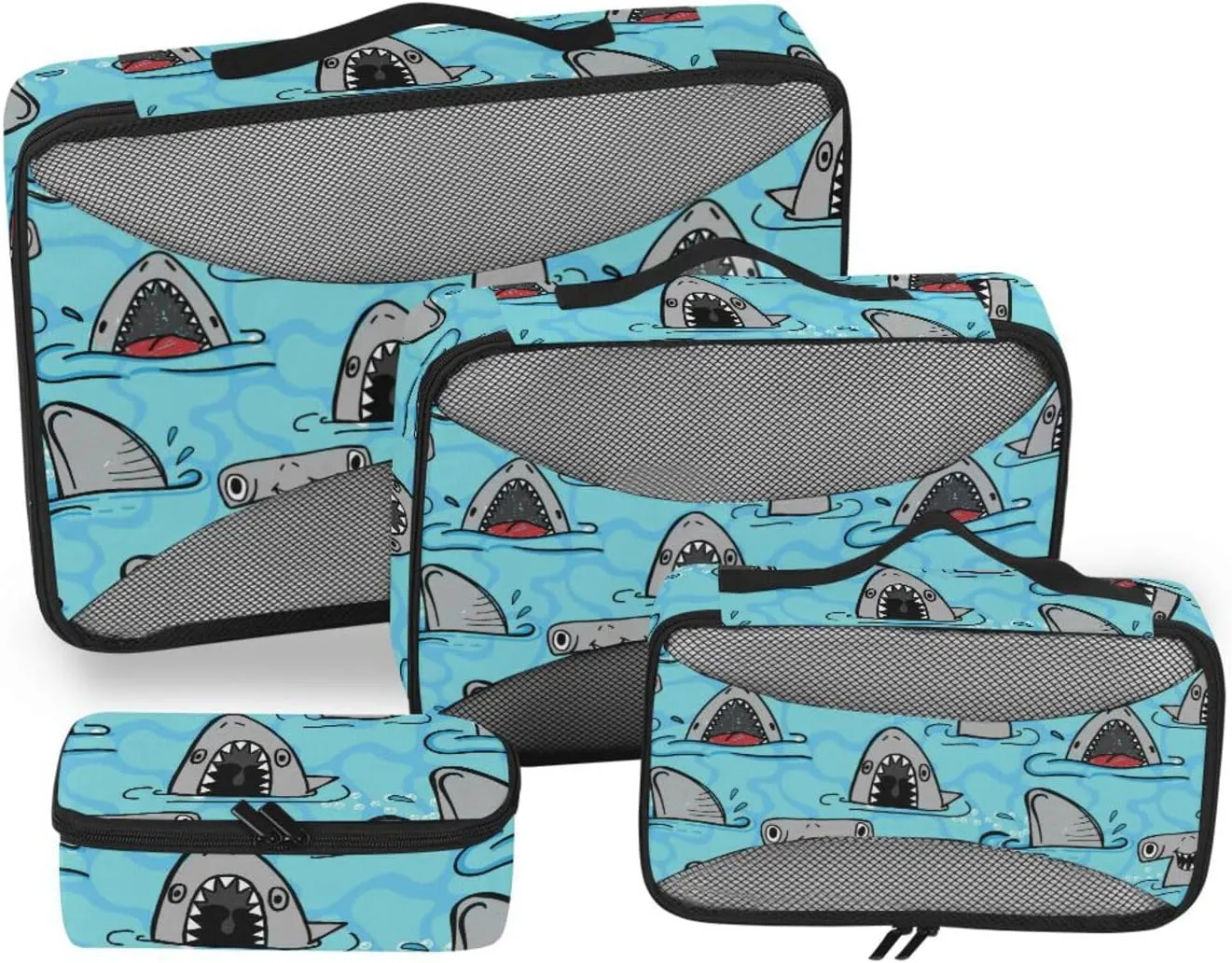 Packing Cubes for Travel 4 Set Luggage Organizer Luggage Packing Organizers Packing Cunes Funny Seamless Shark