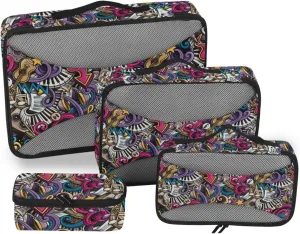 Packing Cubes Set of 4 Luggage Cubes for Packing Travel Organizer Bags for Luggage Packing Cubea Cartoon Cute Doodles