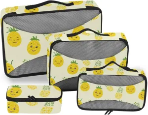 Packing Cubes Set of 4 Suitcase Organizer Travel Organizers Packimg Cubes Funny Smiling Pineapples