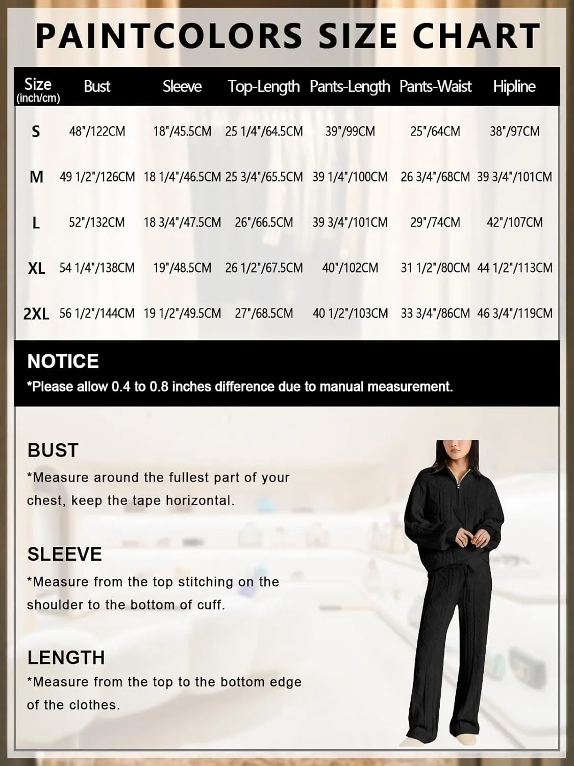Paintcolors Womens 2 Piece Lounge Set Oversized Fall Knit Pajamas Long Sleeve Top Wide Leg Pants Pjs Sets Loungewear