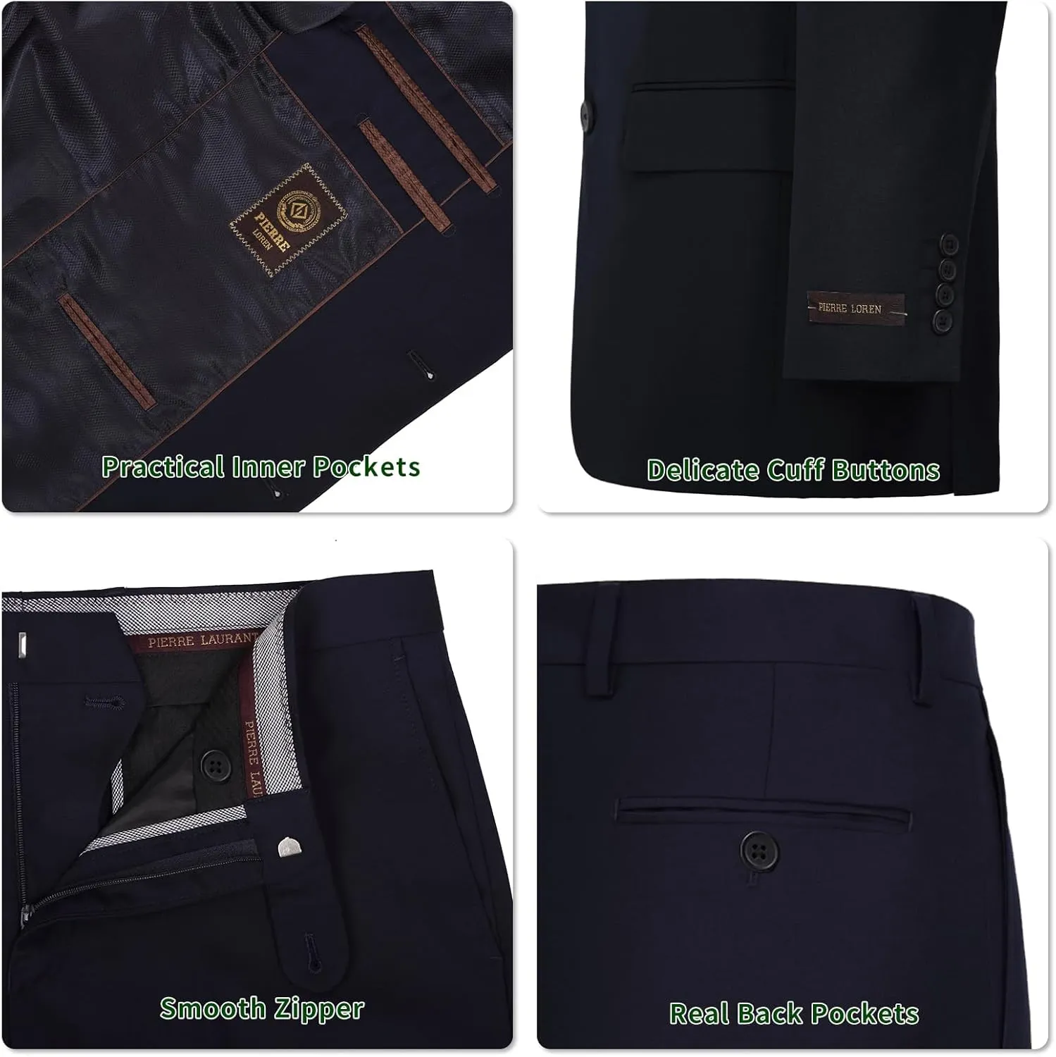 P&L Men's 2-Piece Classic Fit Single Breasted 2 Buttons Blazer & Trousers Suit