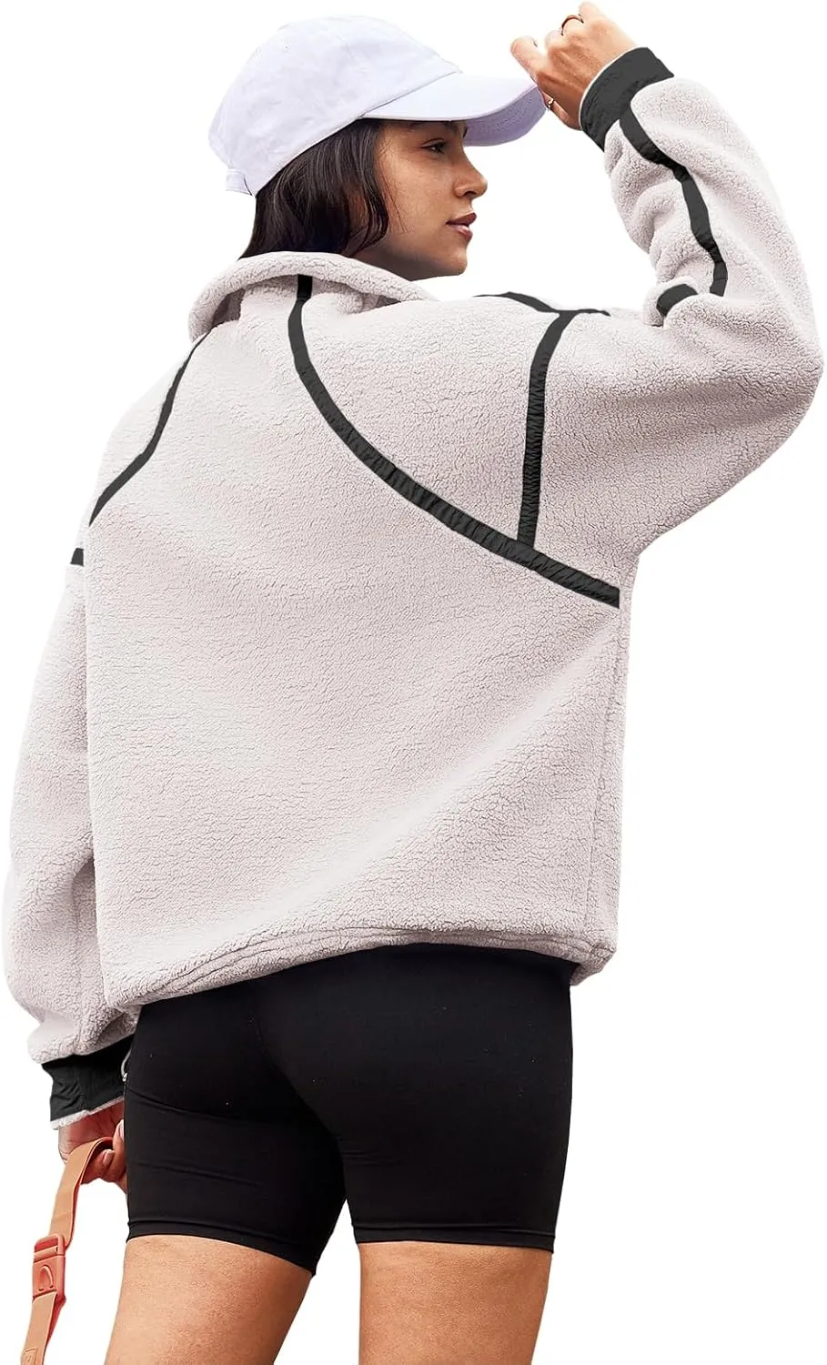 Panadila Womens Half Zip Sherpa Fleece Pullover Soft Oversized Sweatshirt with Pockets Warm Fuzzy Sweater