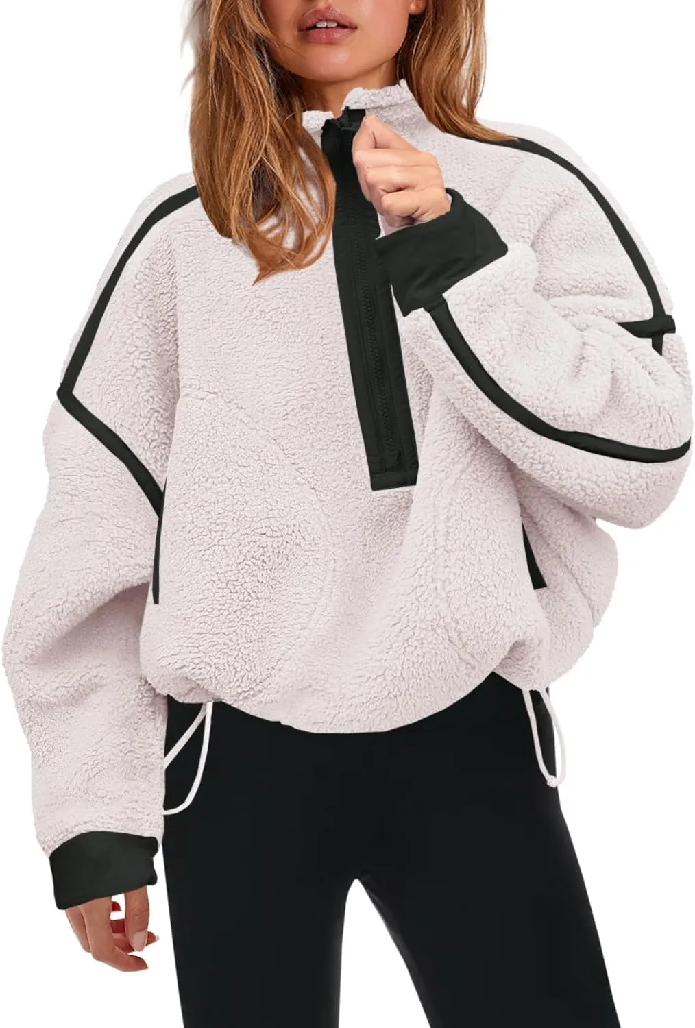 Panadila Womens Half Zip Sherpa Fleece Pullover Soft Oversized Sweatshirt with Pockets Warm Fuzzy Sweater