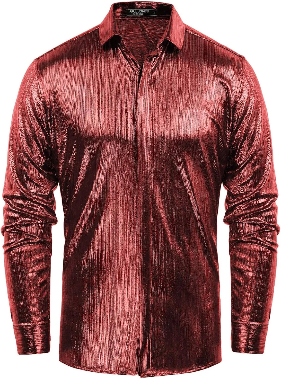 PJ PAUL JONES Men's 70s Disco Shirts Luxury Metallic Sequins Button Down Long Sleeve Party Shirt Nightclub Costume Tops