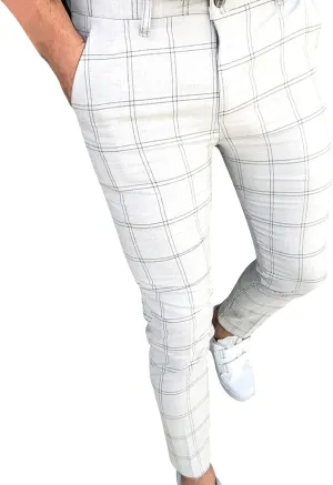 Plaid Slim Fit Dress Pants for Men Tapered Golf Skinny Stretch Chino Pants Casual Slacks Striped Business Pants