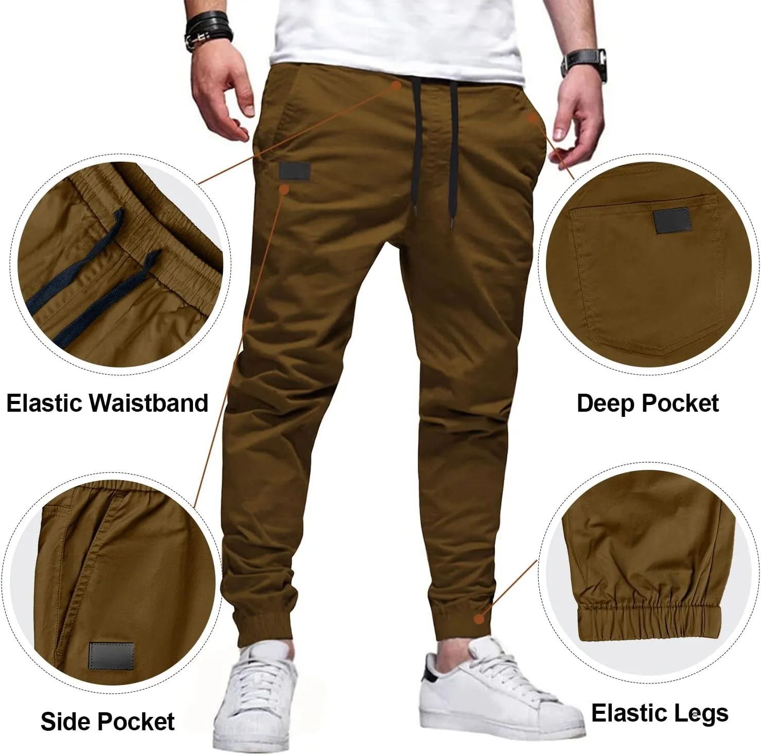 PLEPAN Mens Casual Cargo Joggers - Cotton Drawstring Chino Pants Hiking Outdoor Twill Track Jogging Sweatpants