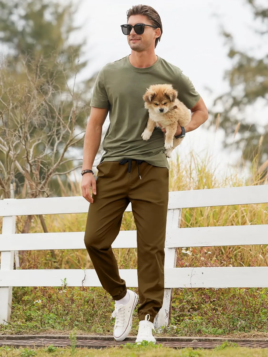 PLEPAN Mens Casual Cargo Joggers - Cotton Drawstring Chino Pants Hiking Outdoor Twill Track Jogging Sweatpants