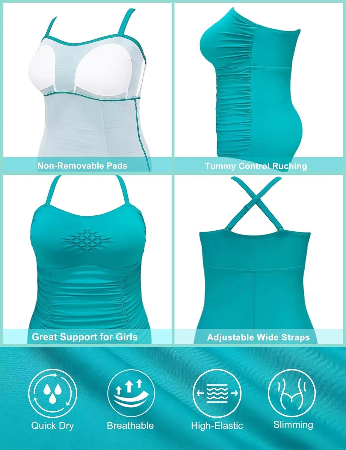 Plus Size Bathing Suit for Women Breathable High Elasticity Fabric Tummy Control One Piece Swim Suits Square Neck