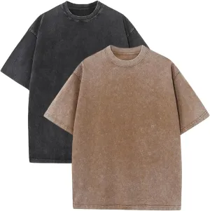 Pump Covers T-Shirts Men Oversized Tees Workout Tshirts 2 Pack Cotton Acid Wash Streetwear Grunge T Shirt