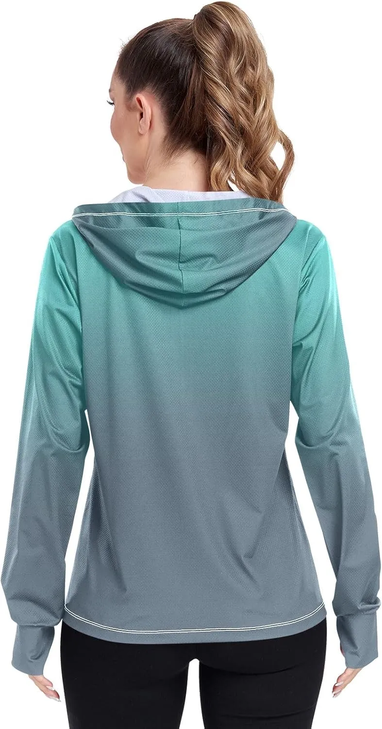 Purple Gradient Womens Sun Protection Shirts UPF 50  UV Sun Protection Clothing Women's Hoodie Zip Front Rash Guard