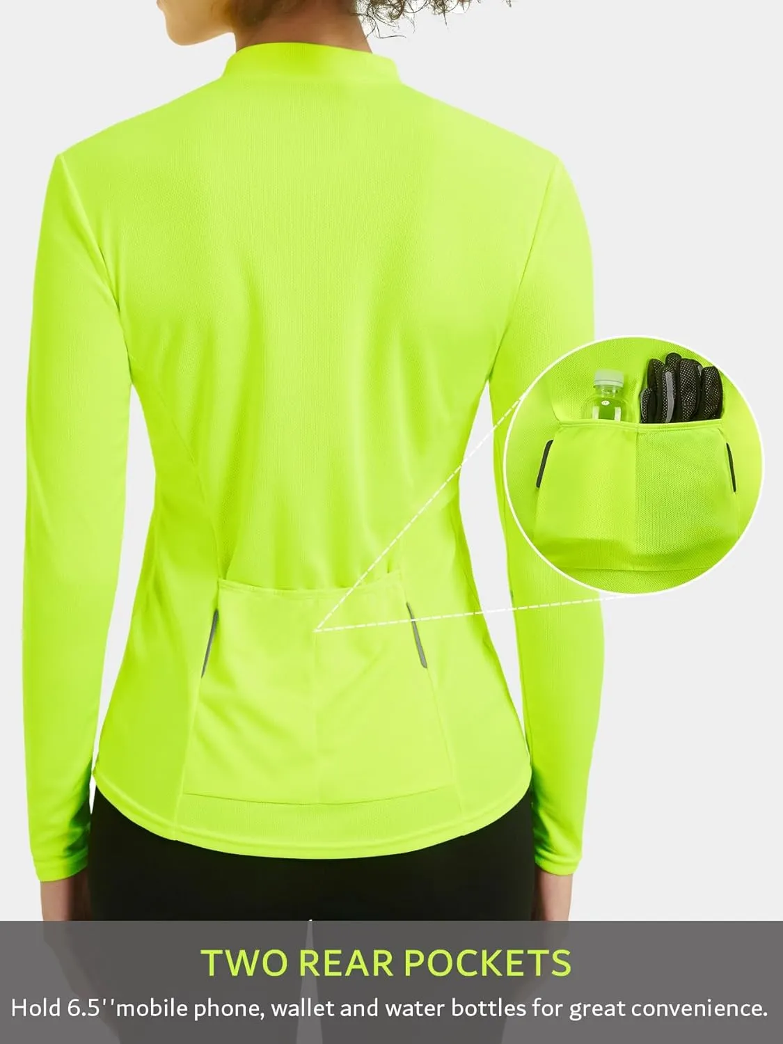 qualidyne Women's Cycling Jersey Long Sleeve Biking Shirt with Rear Pockets Breathable Quick Dry Bicycle Jersey