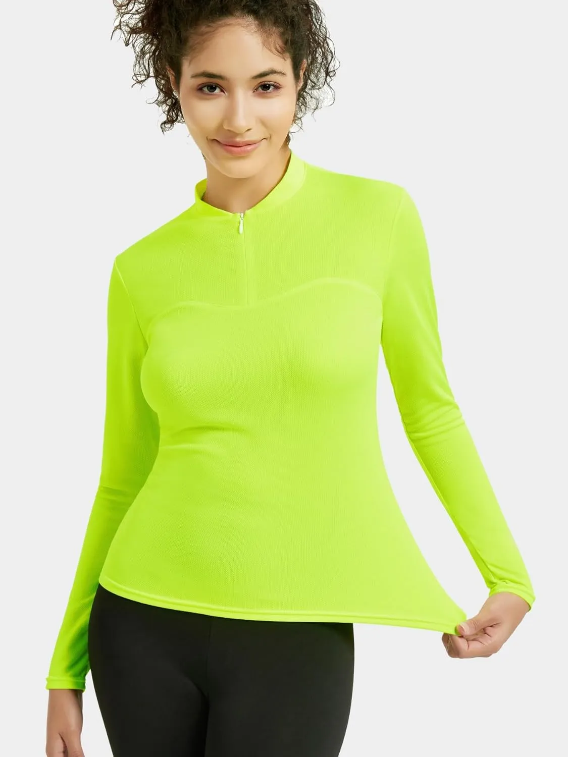 qualidyne Women's Cycling Jersey Long Sleeve Biking Shirt with Rear Pockets Breathable Quick Dry Bicycle Jersey