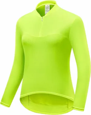 qualidyne Women's Cycling Jersey Long Sleeve Biking Shirt with Rear Pockets Breathable Quick Dry Bicycle Jersey