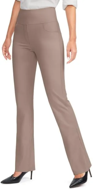 Rammus Womens High Waist Yoga Dress Pants with Pockets Stretch Work Pants for Women Bootcut Leg Slacks for Office Casual