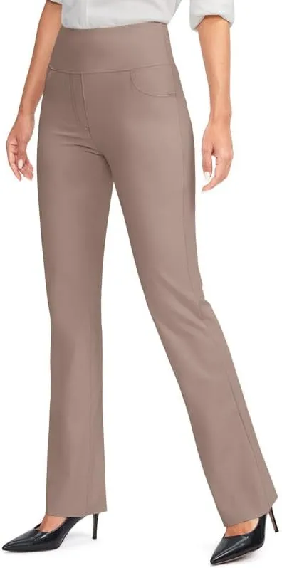 Rammus Womens High Waist Yoga Dress Pants with Pockets Stretch Work Pants for Women Bootcut Leg Slacks for Office Casual