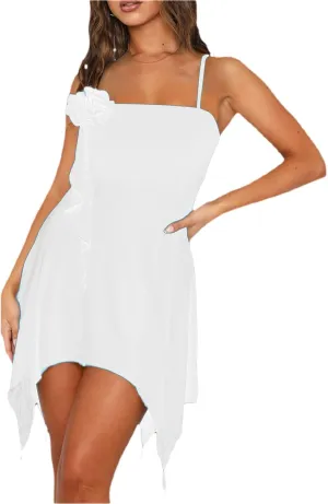 Raruxxin Women Halter Neck Short Dress Irregular Ruffle Hem Fringed Sleeveless Mini Dress Y2k Sexy Open Back Fairy Dresses
