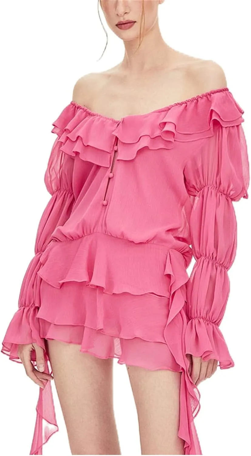 Raruxxin Women Halter Neck Short Dress Irregular Ruffle Hem Fringed Sleeveless Mini Dress Y2k Sexy Open Back Fairy Dresses