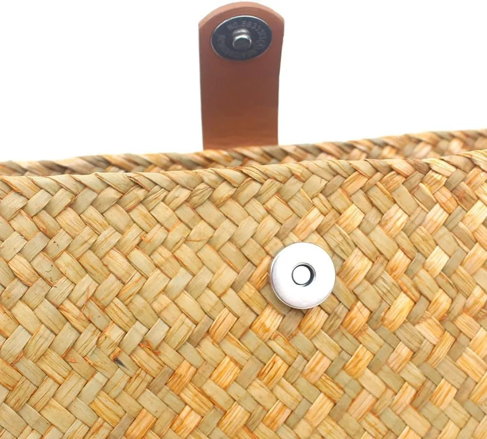 Rattan Hobo Bags for Woman Handwoven Straw Purse PU Tote Bag Straw Shoulder Bag for Party Beach